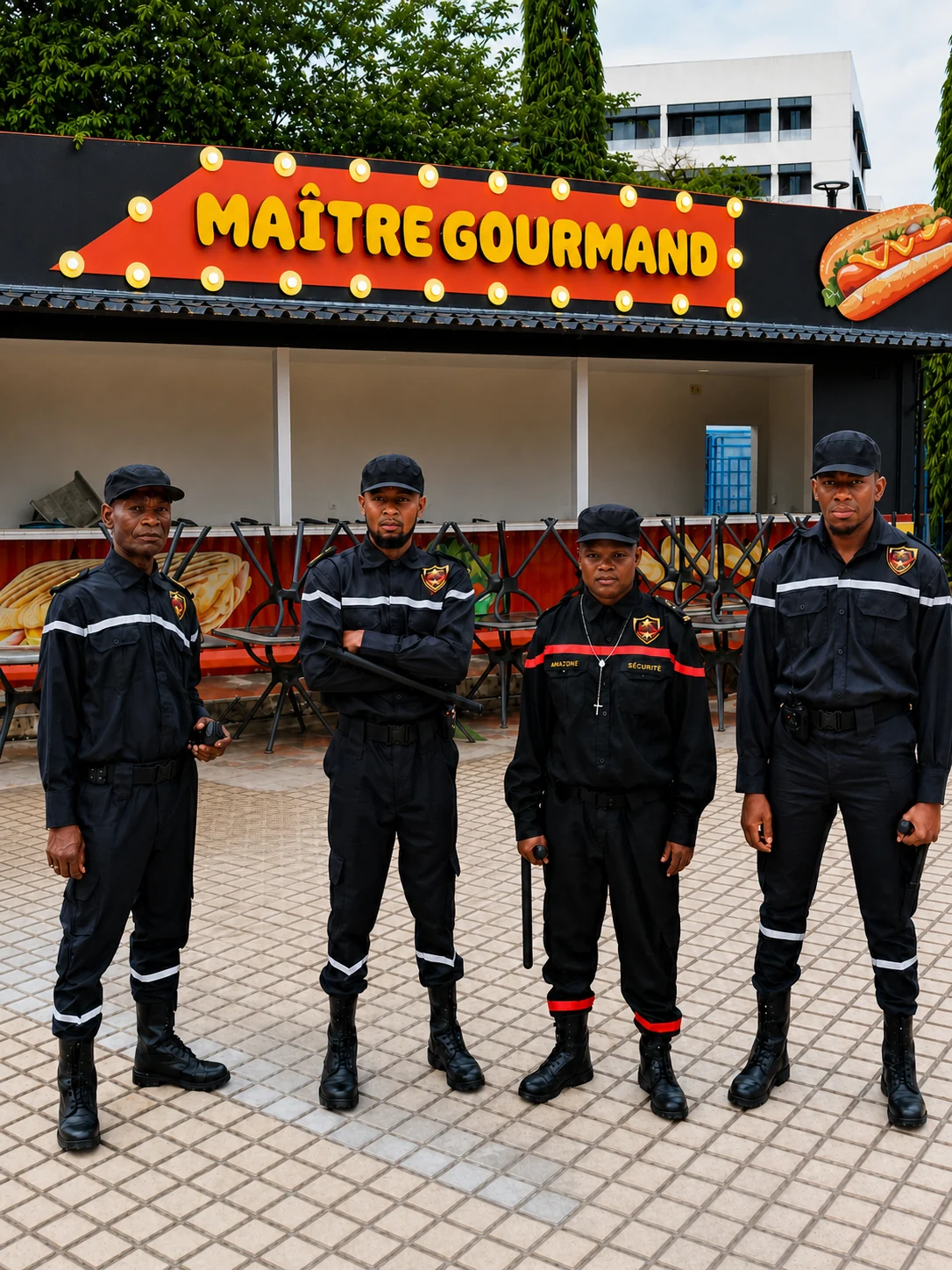 Présence visible de quatre agents AMAZONE sur un site commercial
